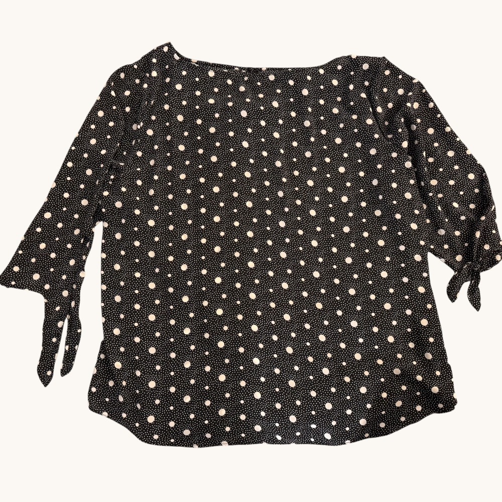 Talbots Womens 2X Black Polka Dot 3/4 Tie Sleeve Keyhole Neck Blouse Classic - Picture 3 of 12